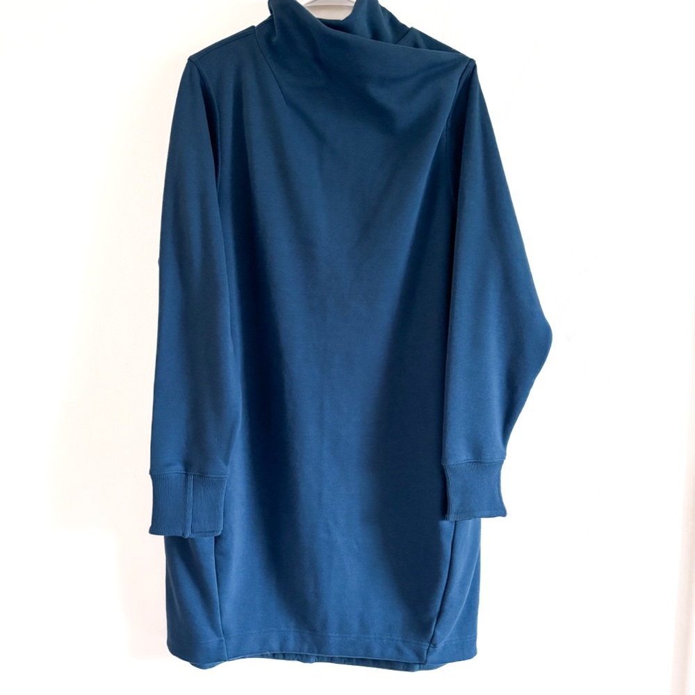 Athleta NWT Cozy Karma Mock Neck Dress With Plush Interior Color Deep Teal Blue - Picture 2 of 5